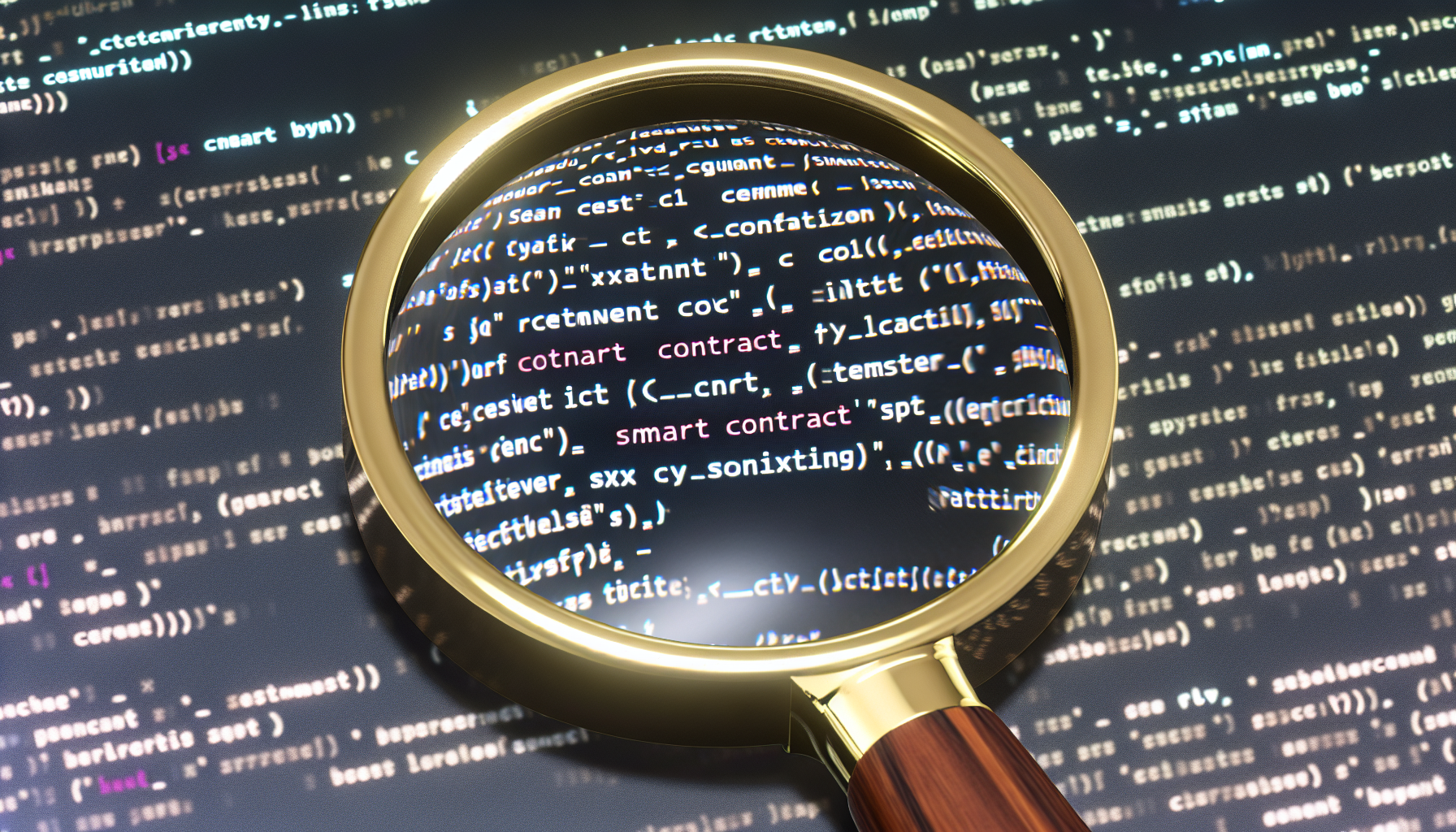 A magnifying glass over a smart contract code snippet