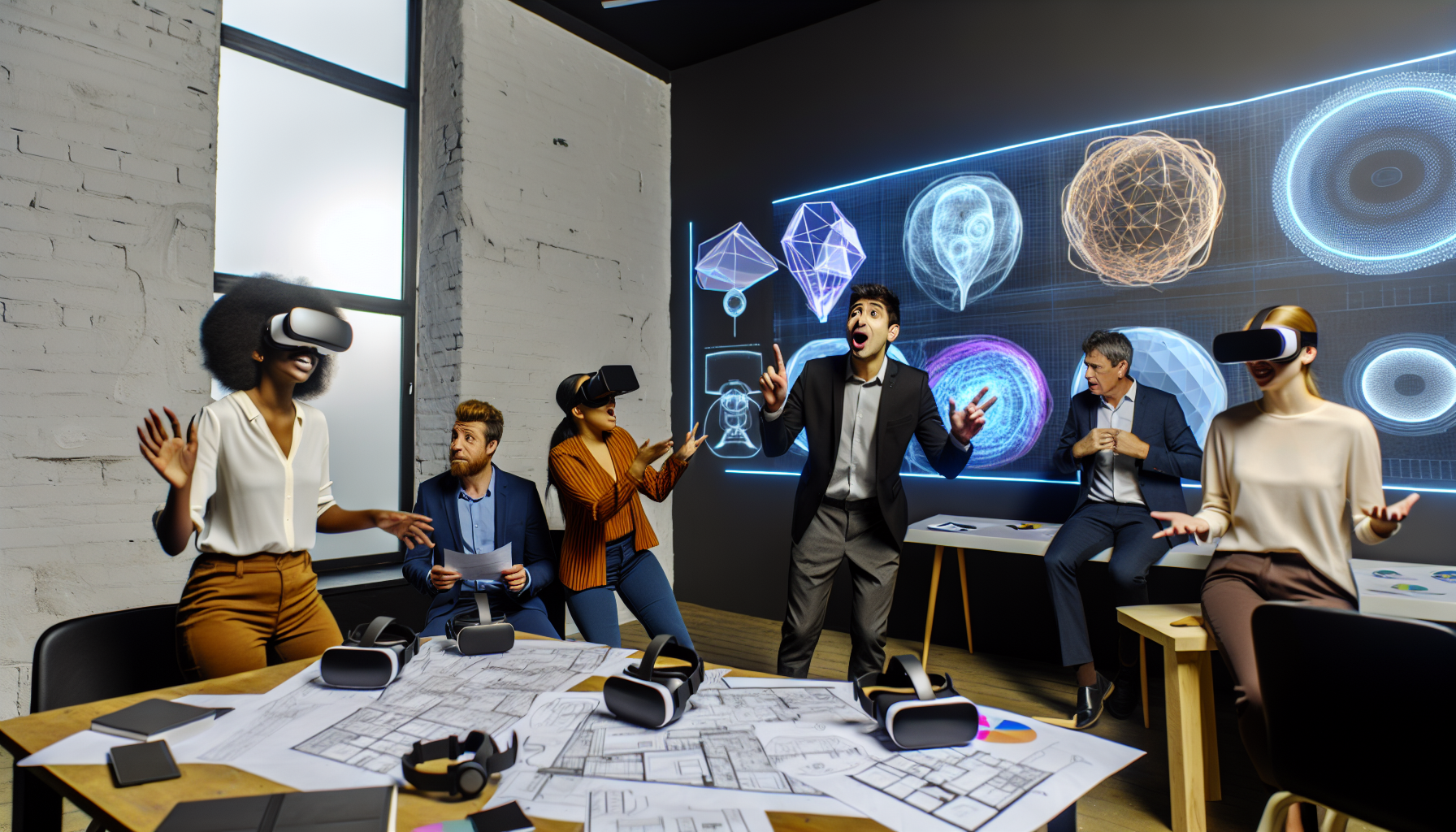 A team of VR consultants discussing a virtual reality project