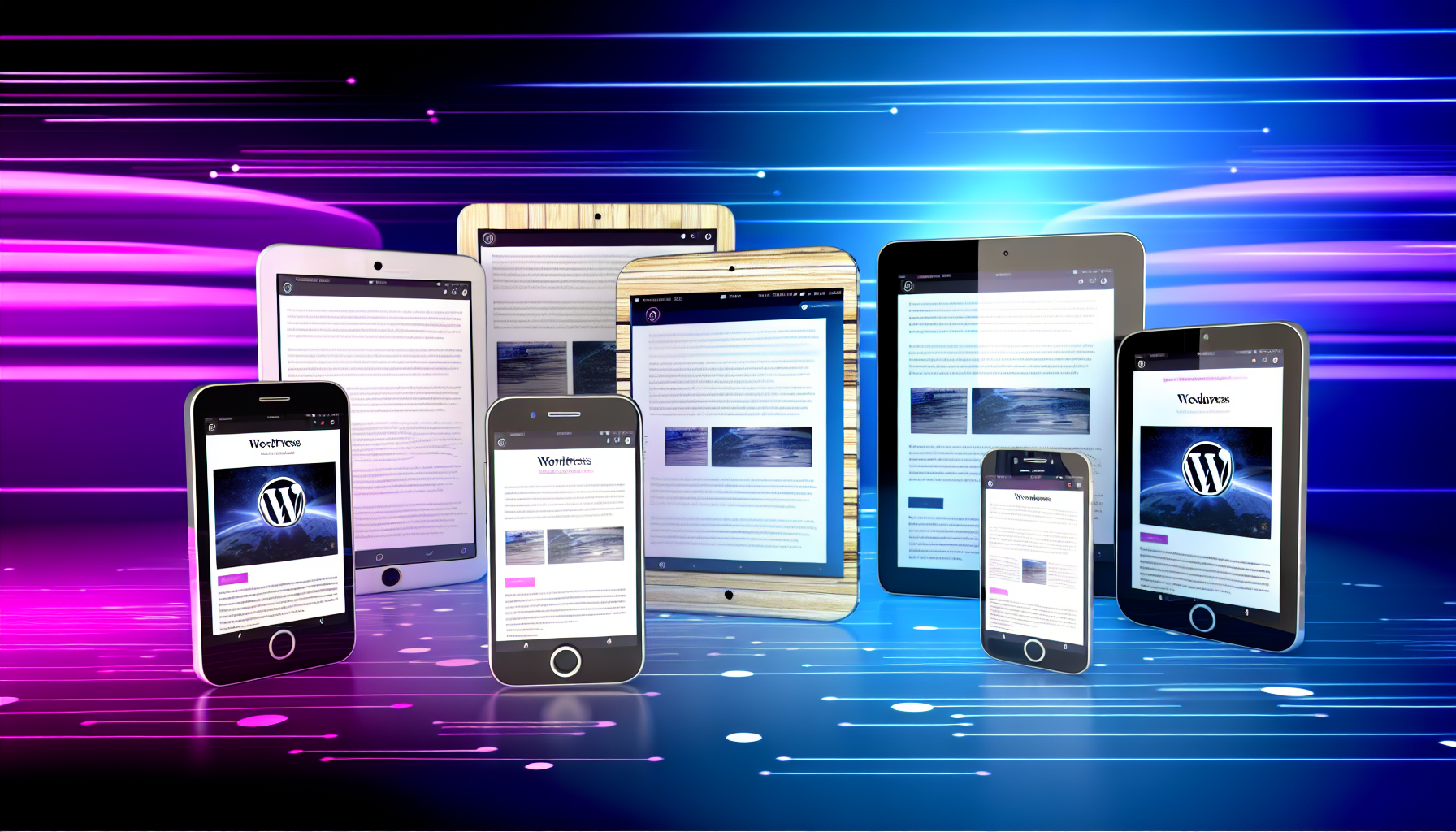 Mobile devices displaying a responsive WordPress site