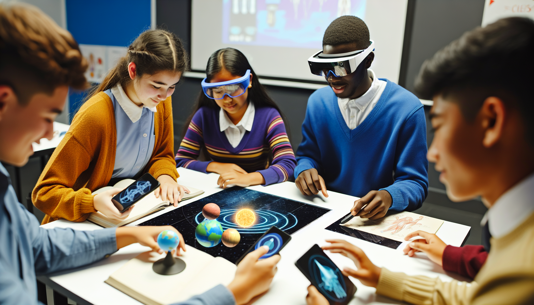 Students using AR for an interactive learning experience