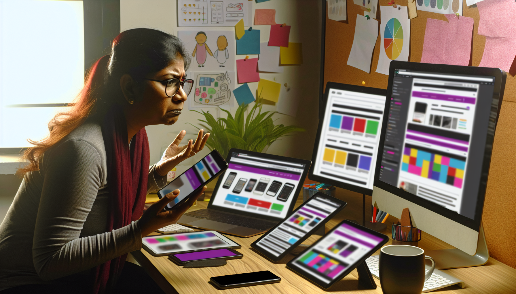 Web designer testing responsive design on various devices
