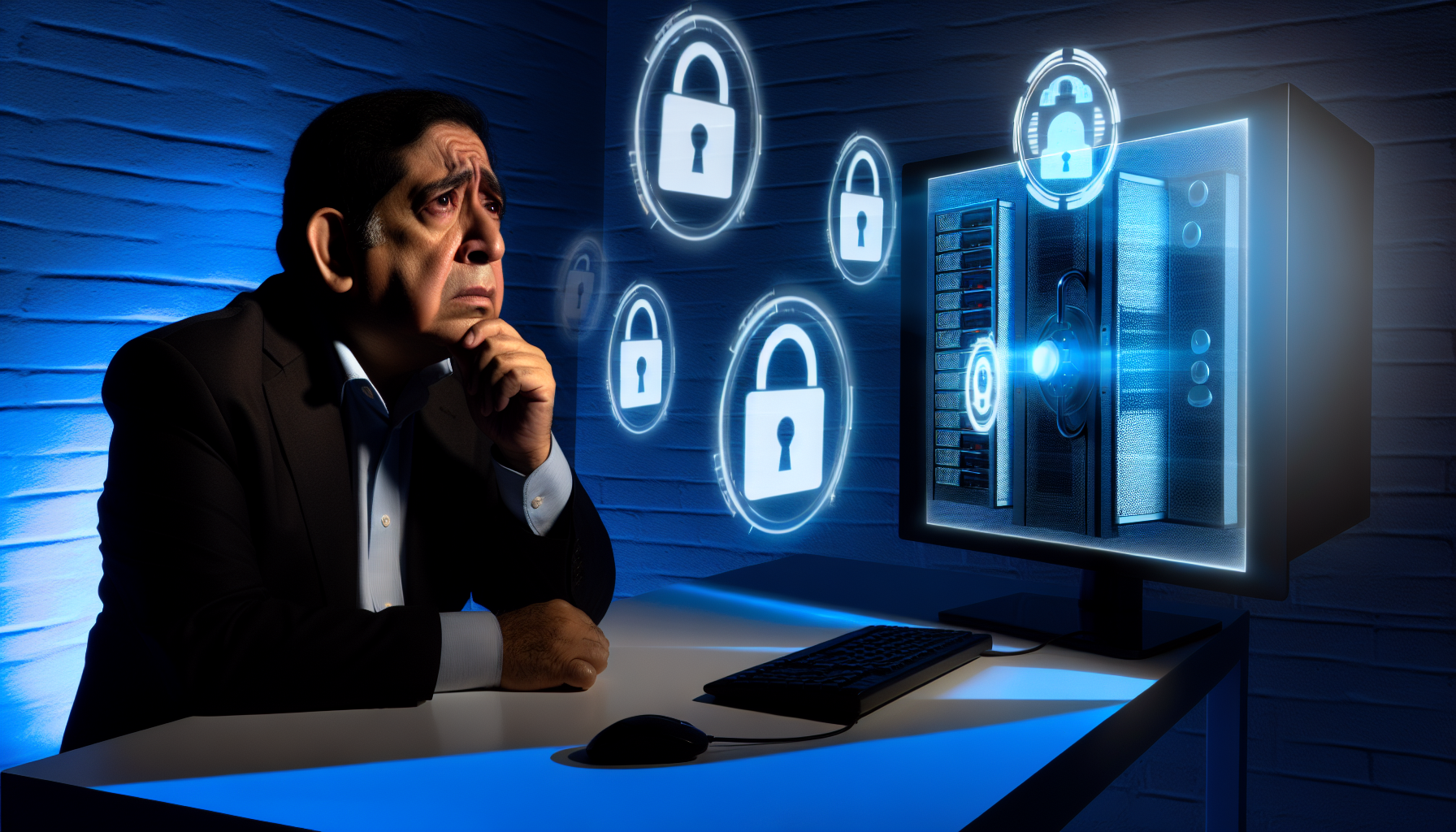 A concerned user reflecting on the security of their digital information
