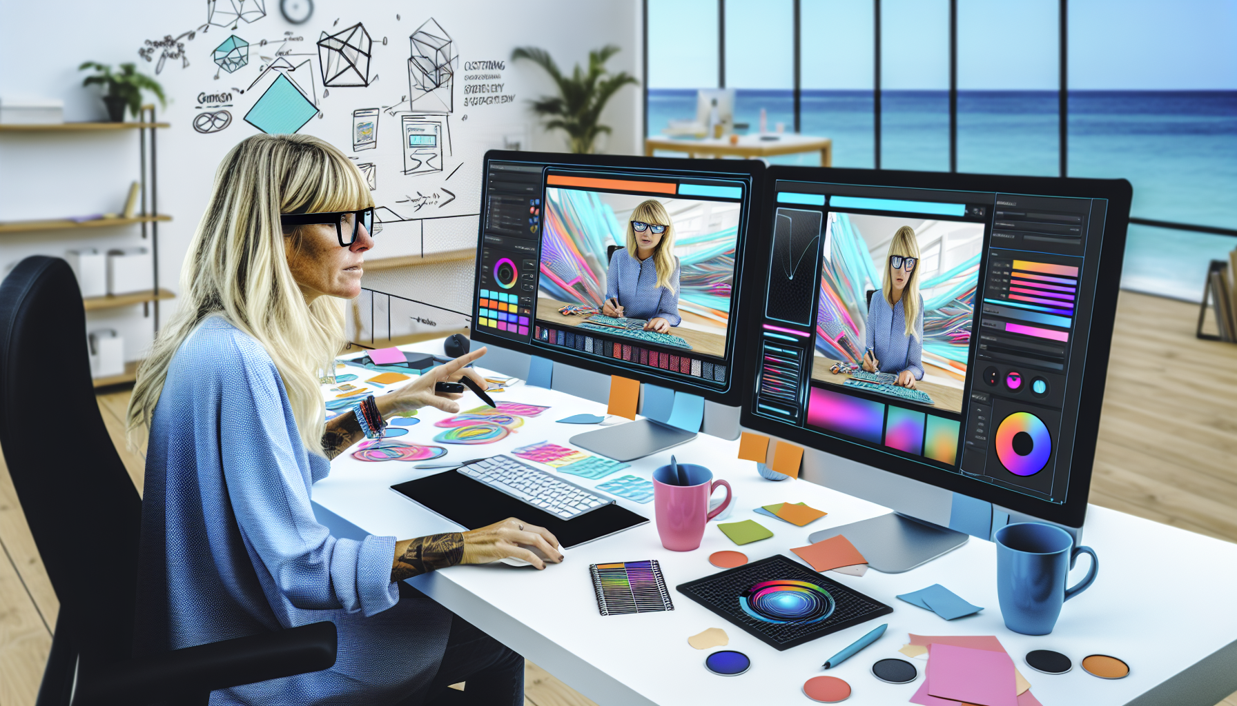 A designer using AI tools to customize a Shopify store