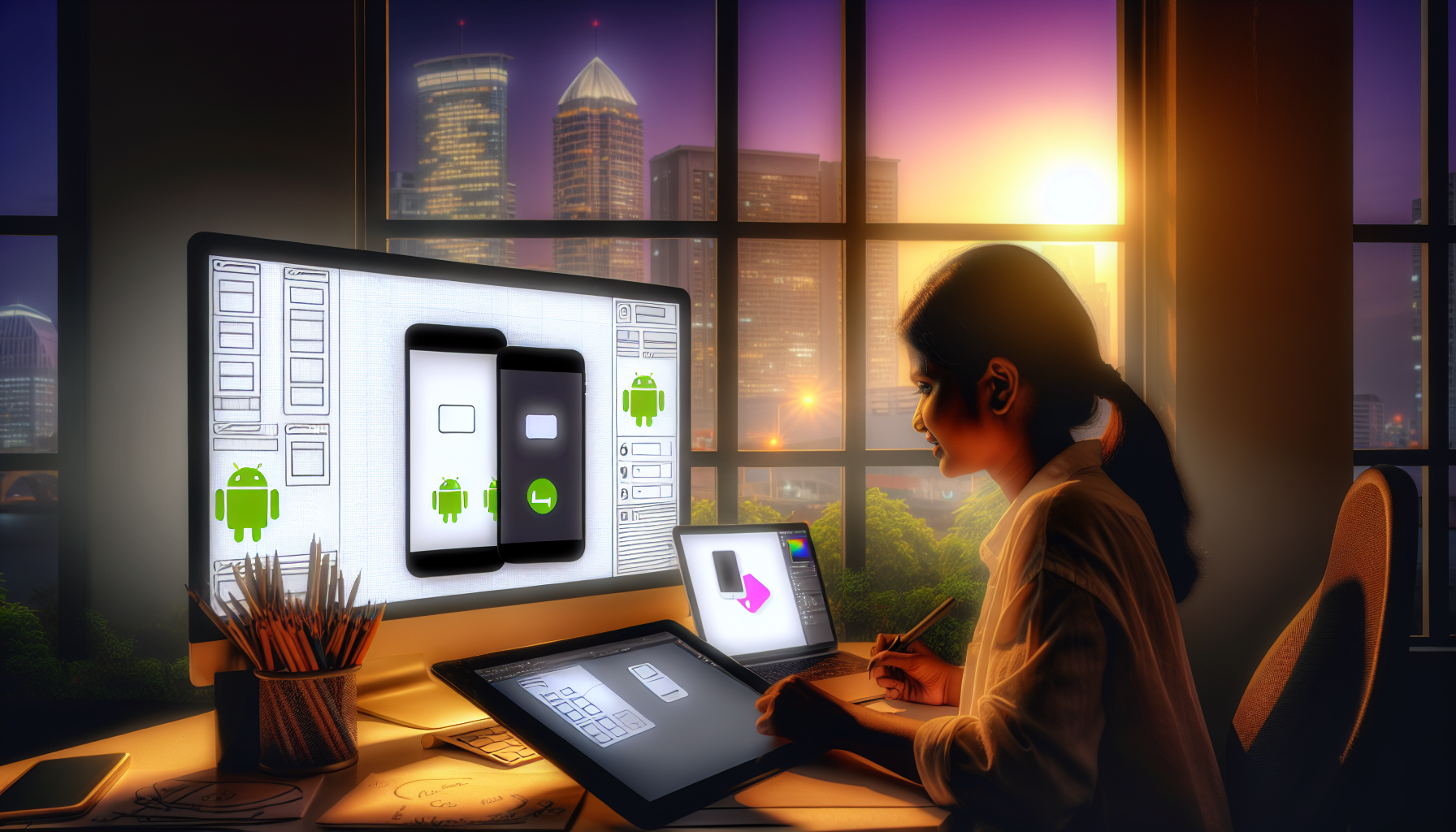 A designer working on a cross-platform mobile app interface