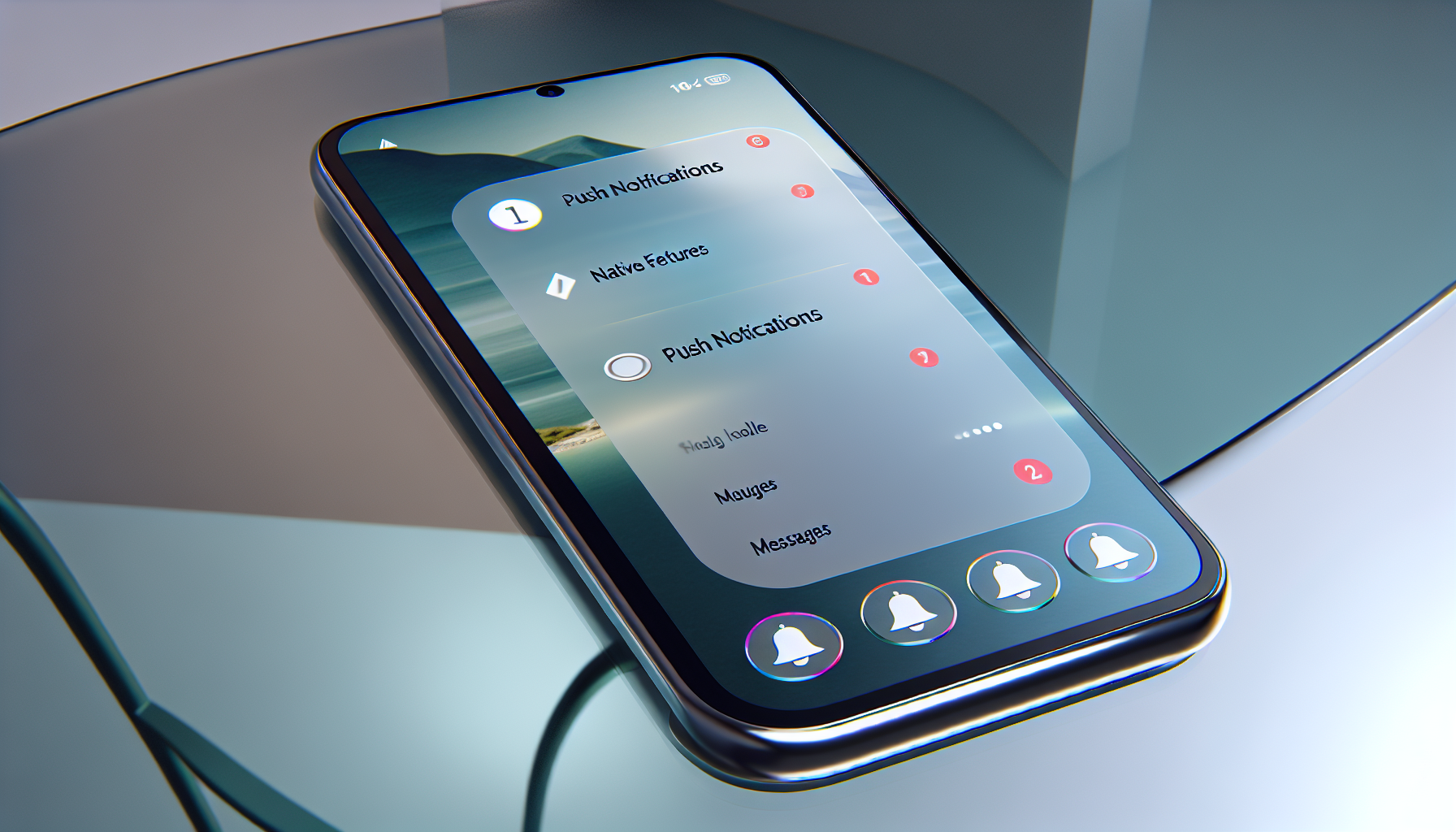A mobile phone displaying an app with native features like push notifications