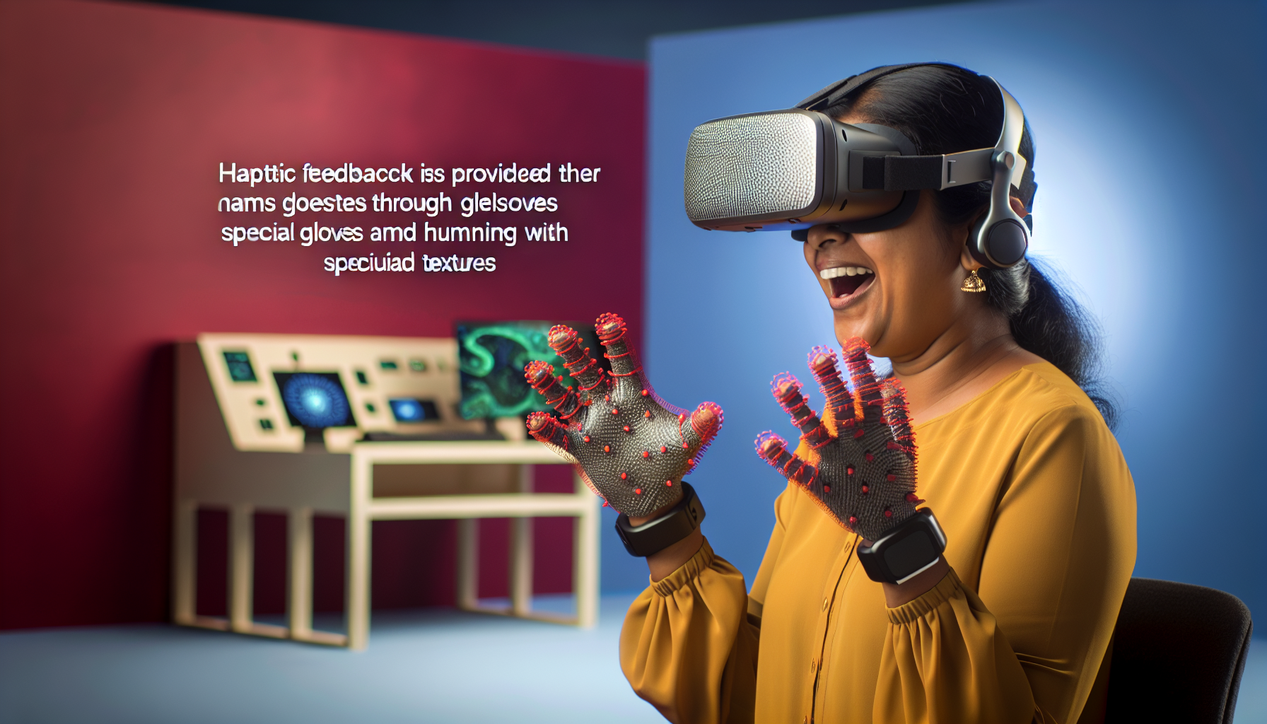 A user experiencing haptic feedback while engaged in a VR simulation