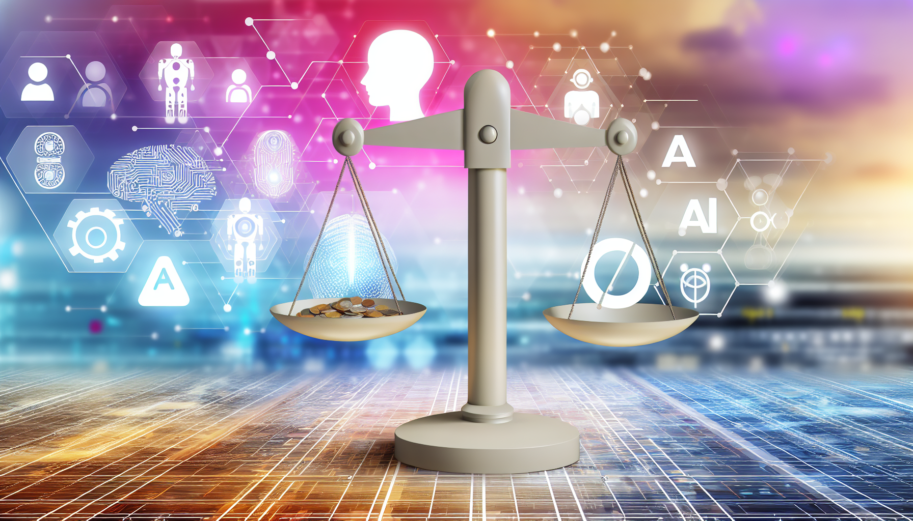 An infographic showcasing the balance between AI innovation and ethical regulation
