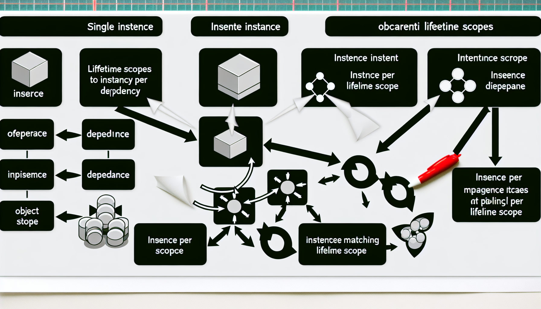 An infographic showcasing the different lifetime scopes in Autofac and how they manage object life cycles