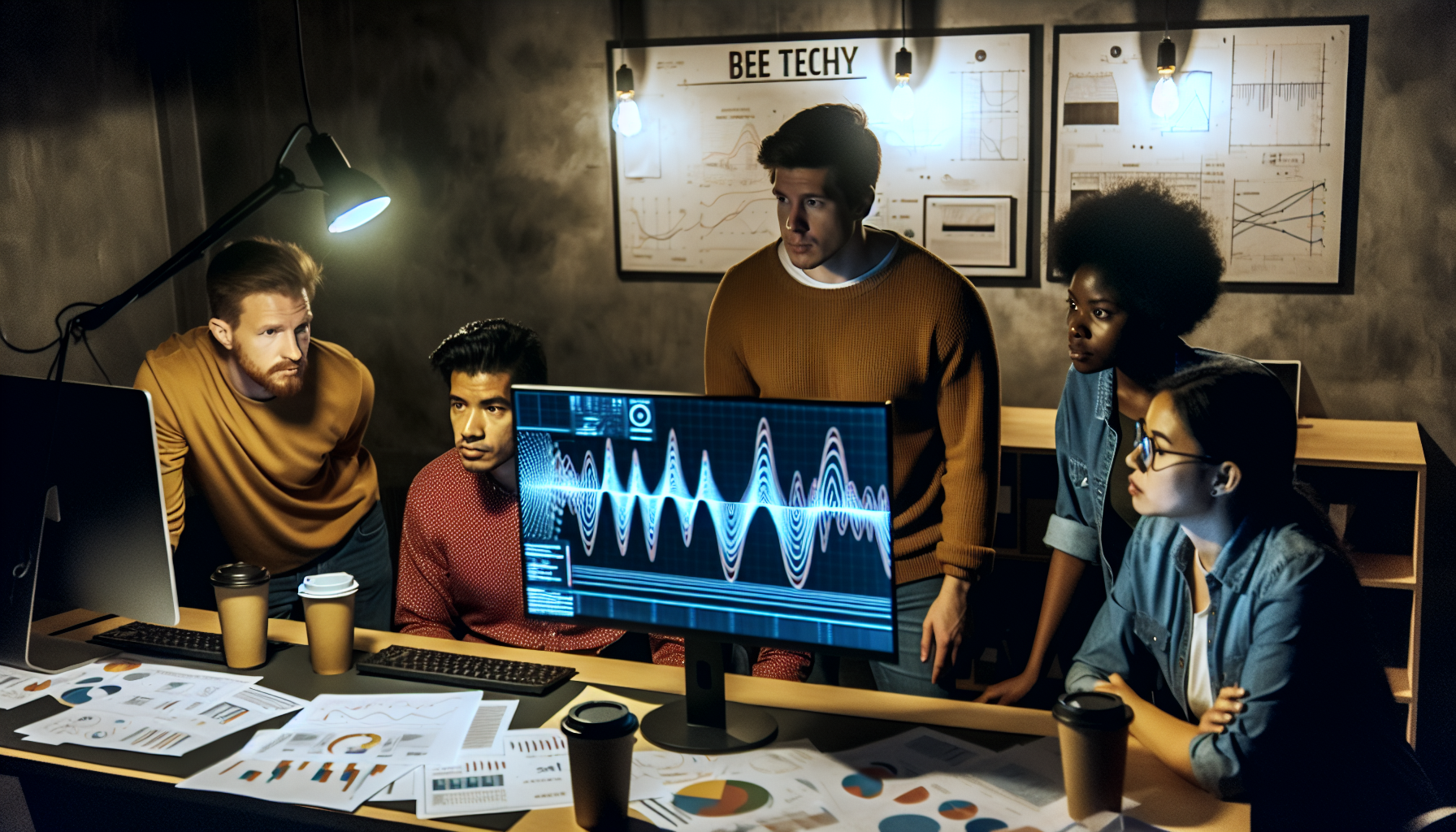 Bee Techy team analyzing complex data on a monitor