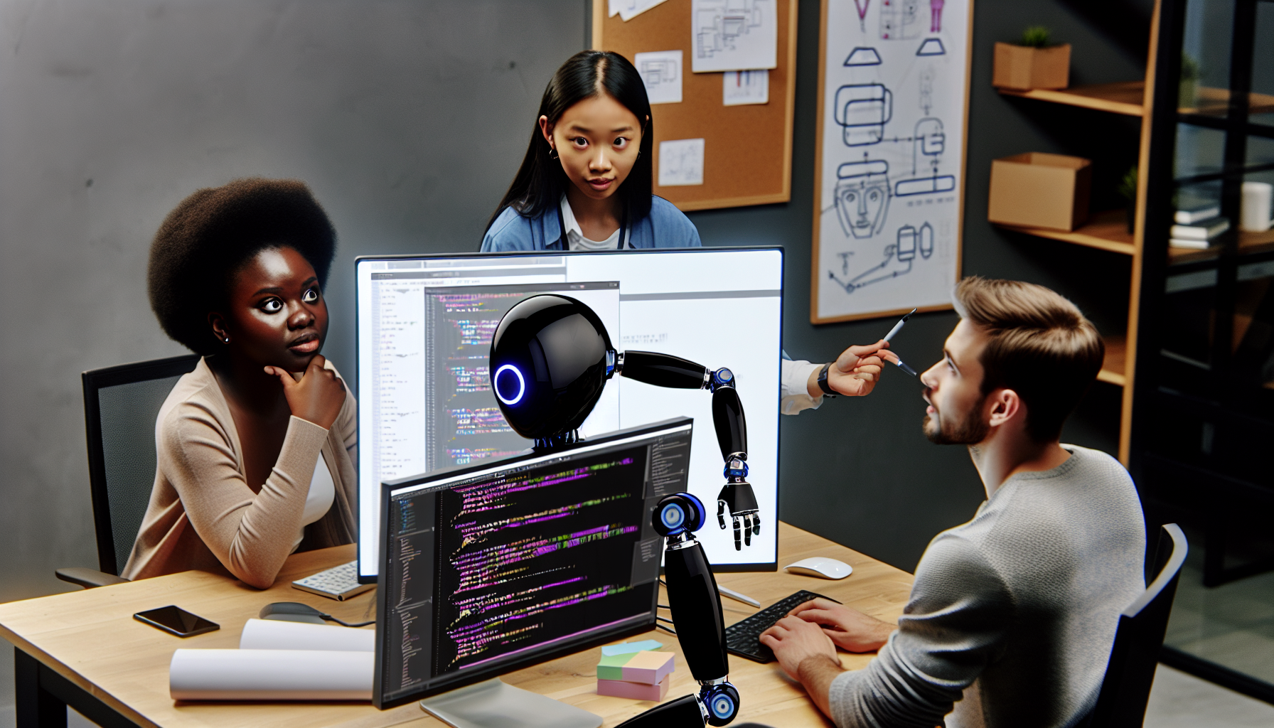 Developers collaborating with AI coding assistant Copilot