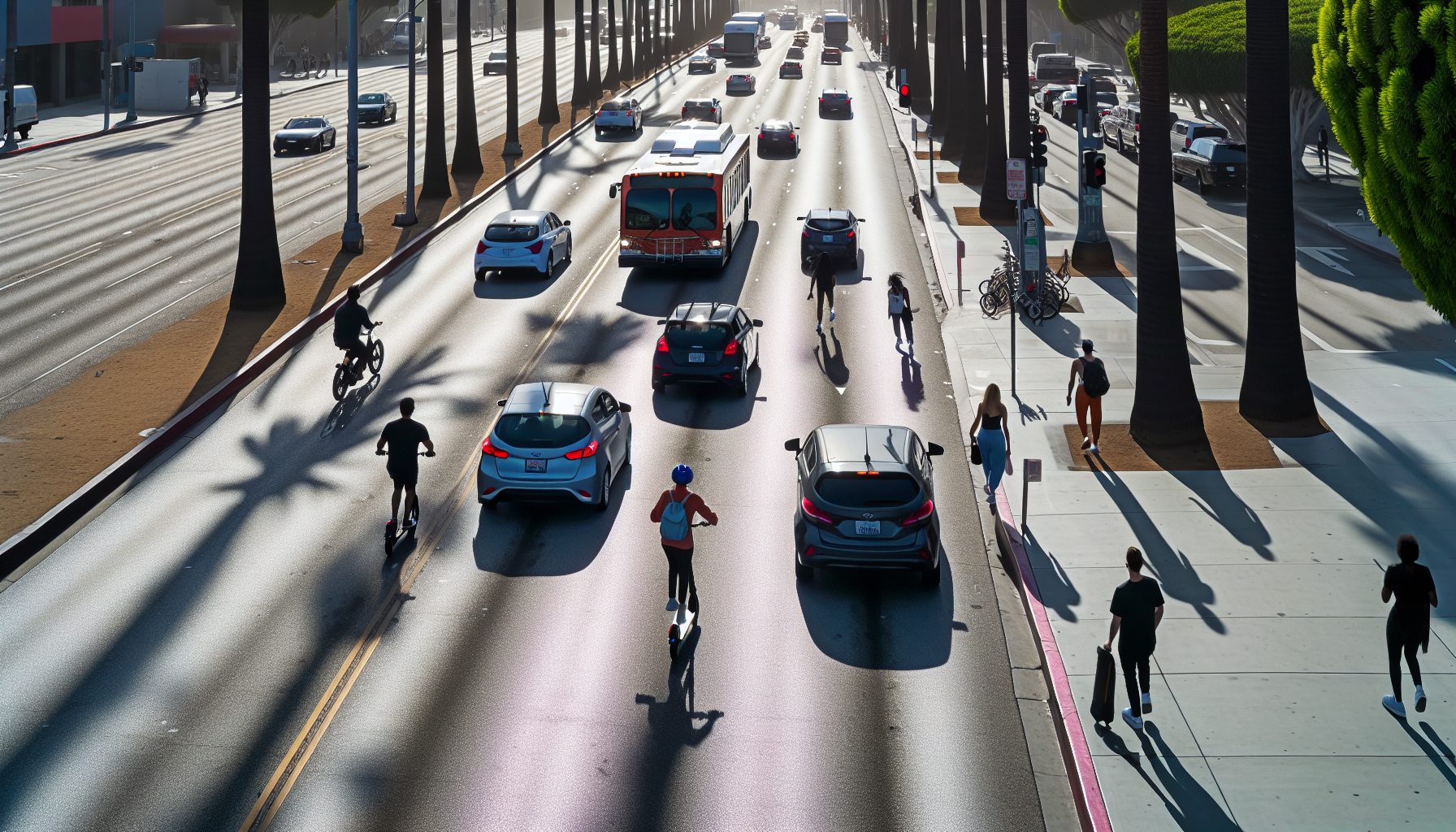 Electric vehicles on the streets of Los Angeles