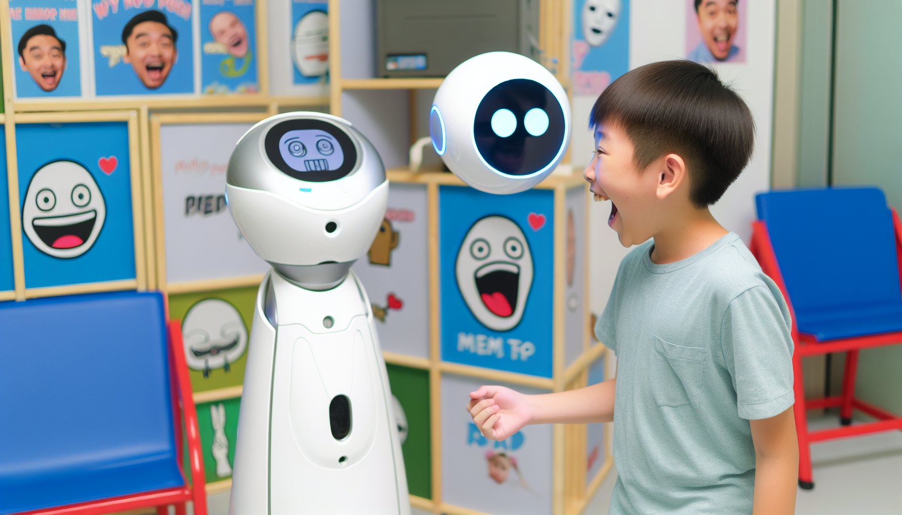Pepper Robot interacting with a child during a meme therapy session
