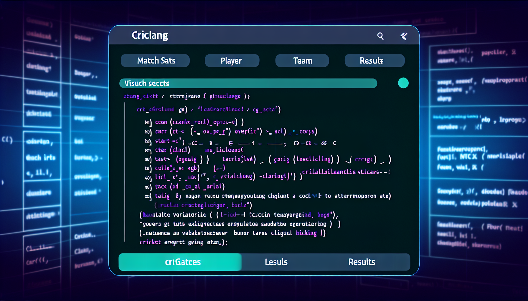 CricLang interface showcasing cricket terminology in code