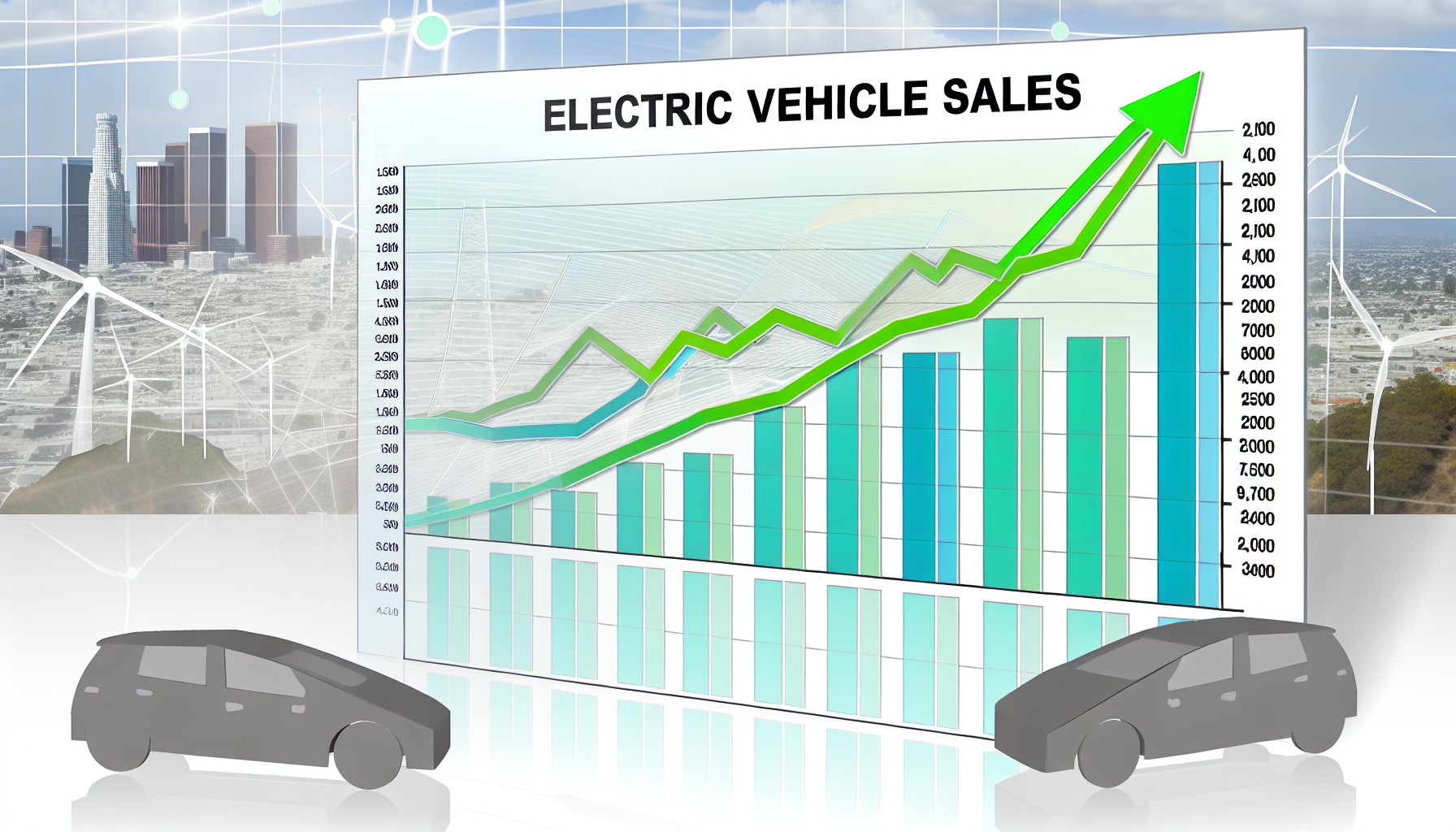 Graph showcasing the rise in electric vehicle sales in Los Angeles