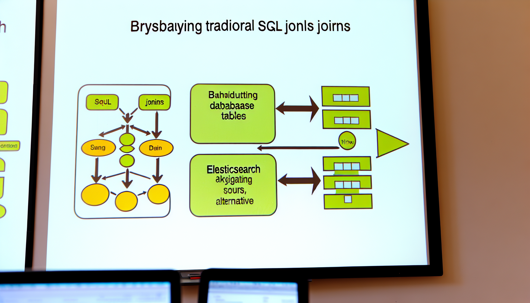 Diagram illustrating the challenge of avoiding traditional SQL joins in Elasticsearch