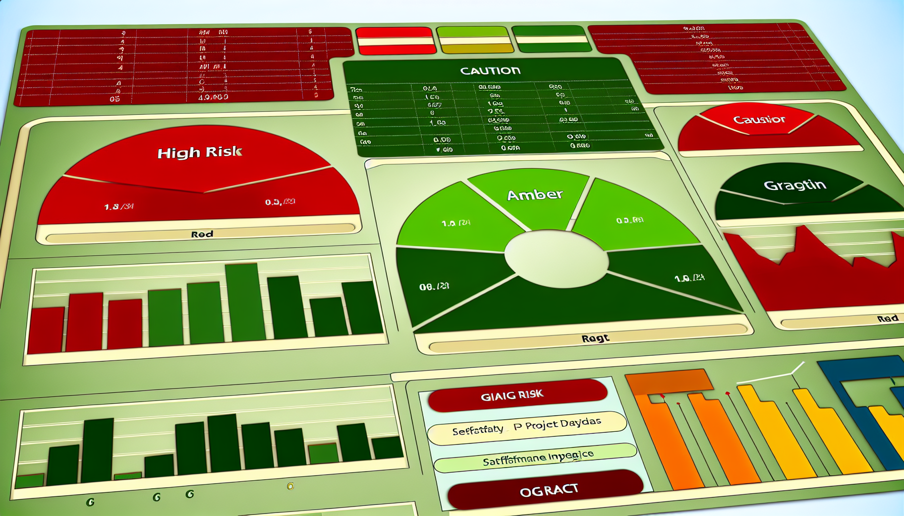 A vibrant RAG status dashboard highlighting various project metrics