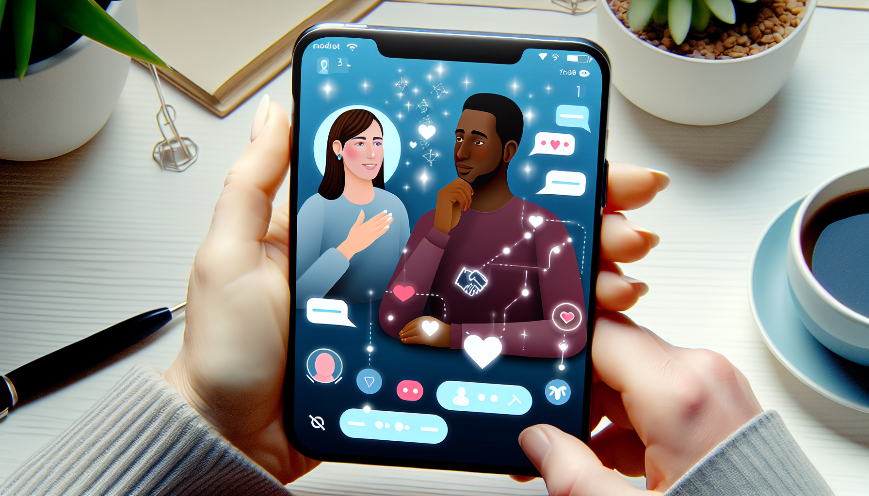 Illustration of a virtual therapy session facilitated by a dating app