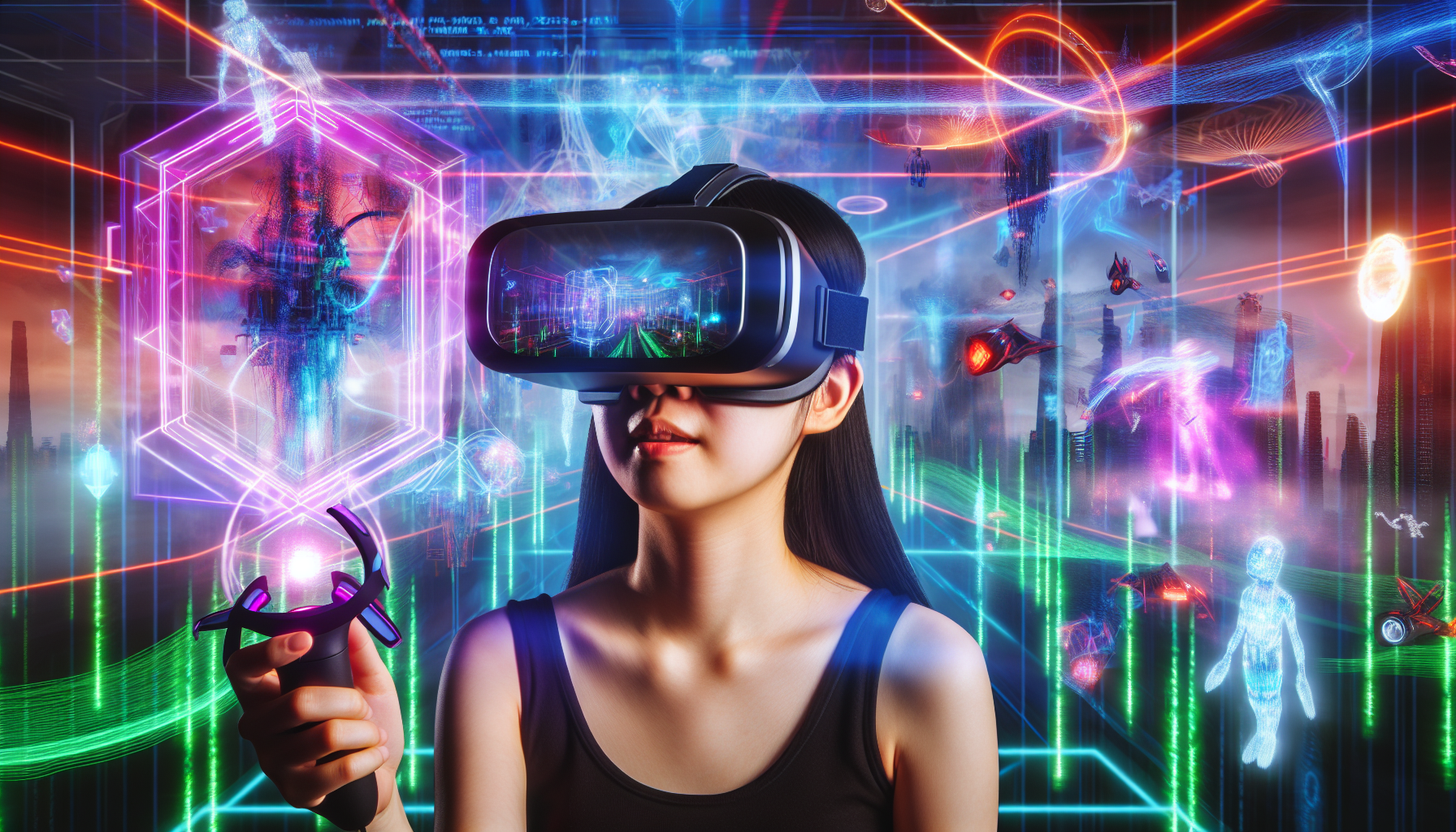 Person wearing a VR headset and exploring a virtual world