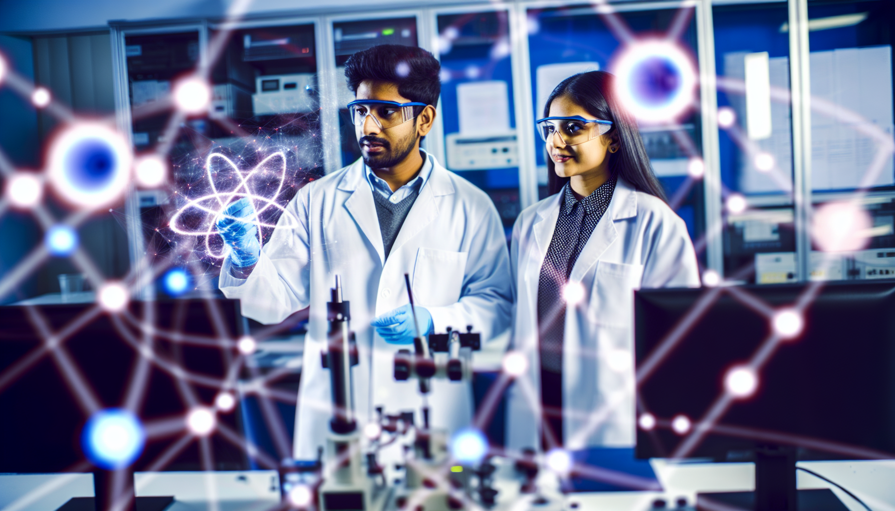 Scientists in a Los Angeles lab working on quantum experiments