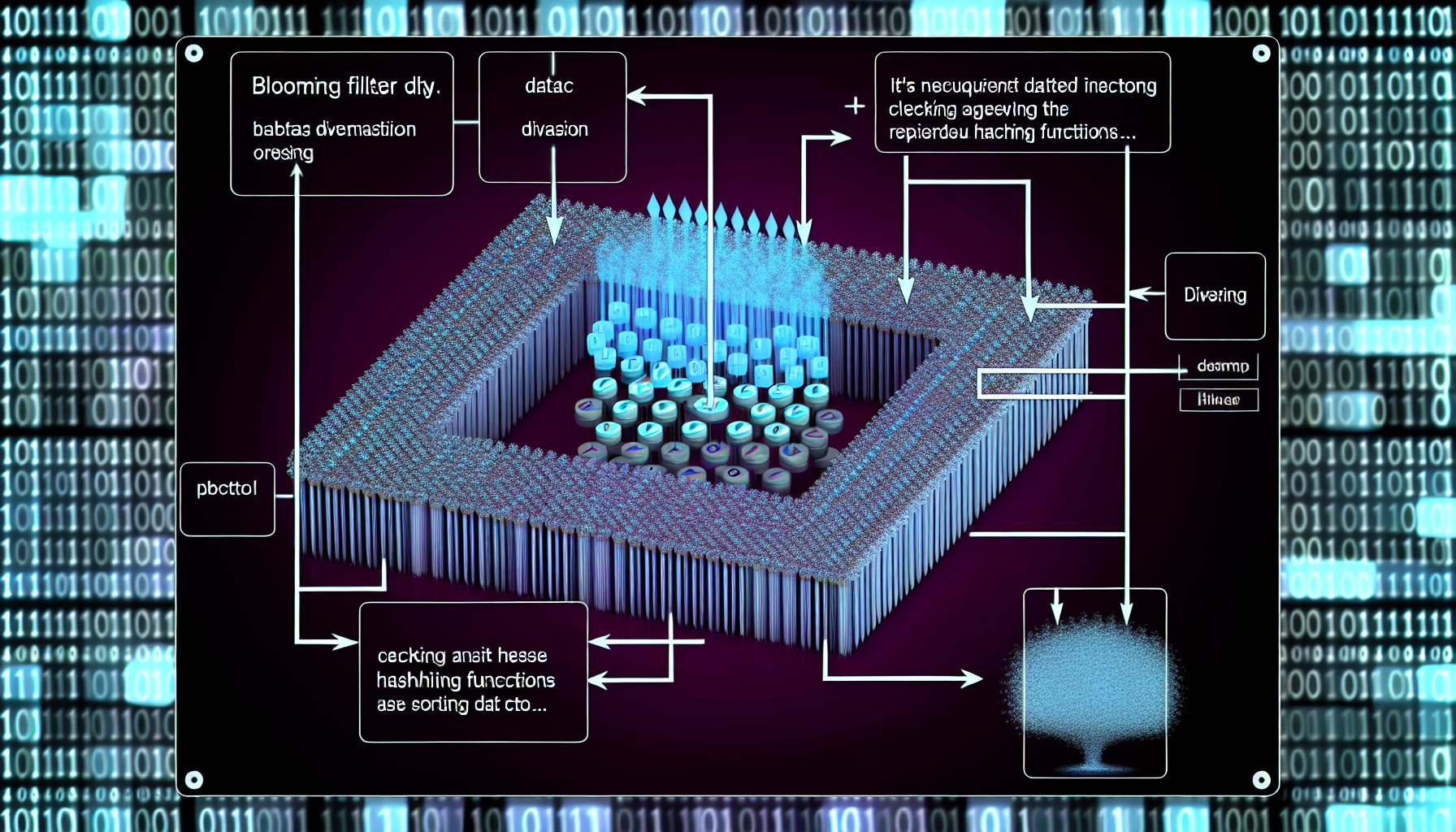 Visual representation of a Bloom filter in action