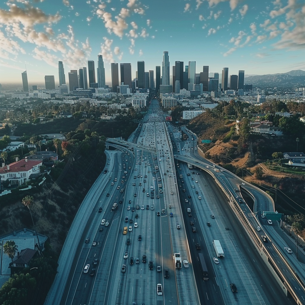 An AI-powered navigation interface showcasing different transportation modes in Los Angeles