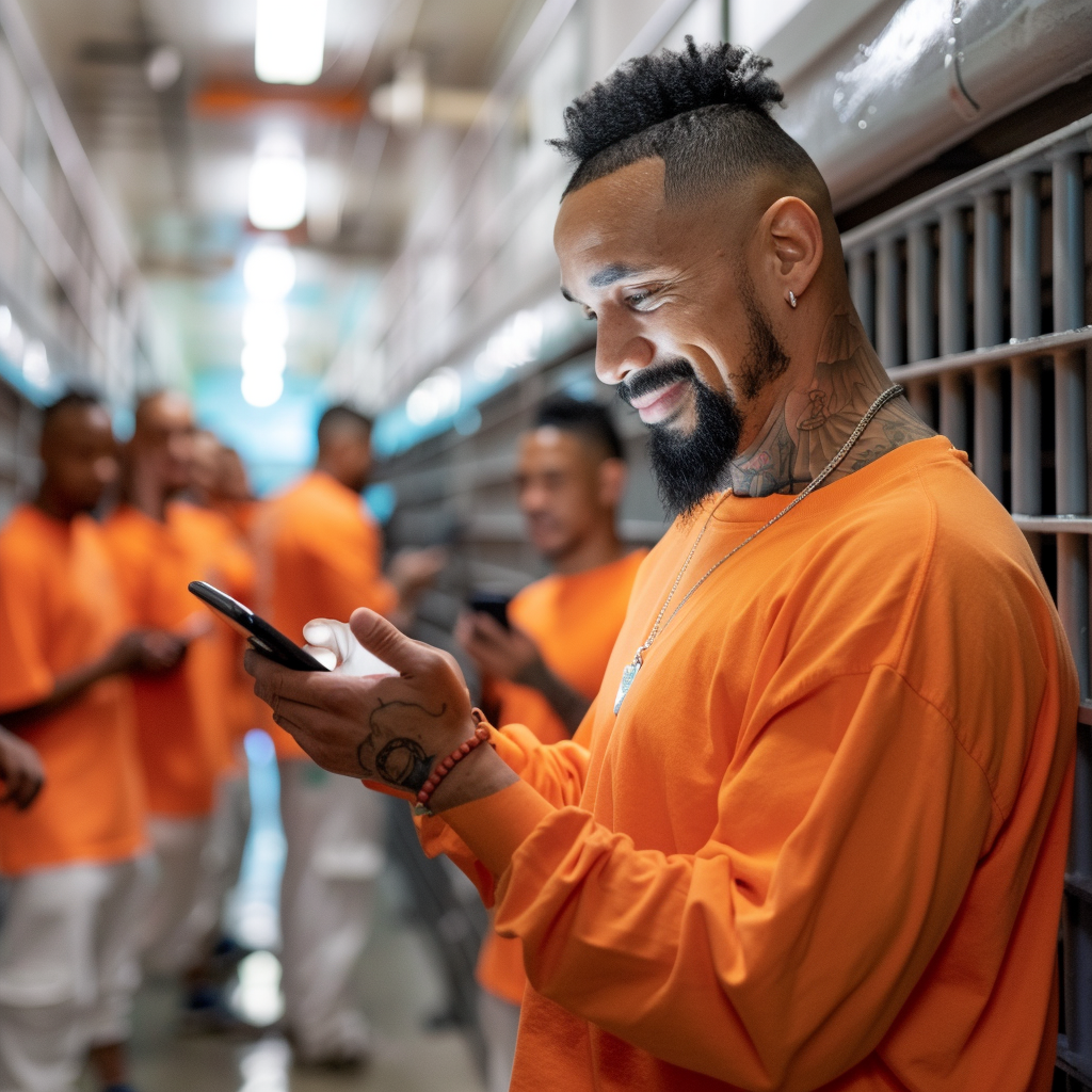 Inmates engaging with TikTok on a tablet