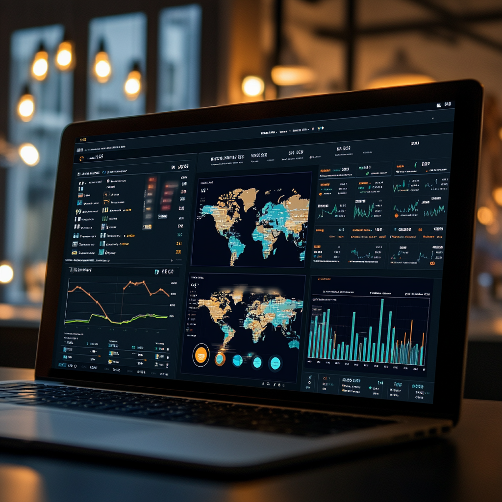 Business dashboard displaying analytics from location tracking data, highlighting Navigating Global Markets: insights.
