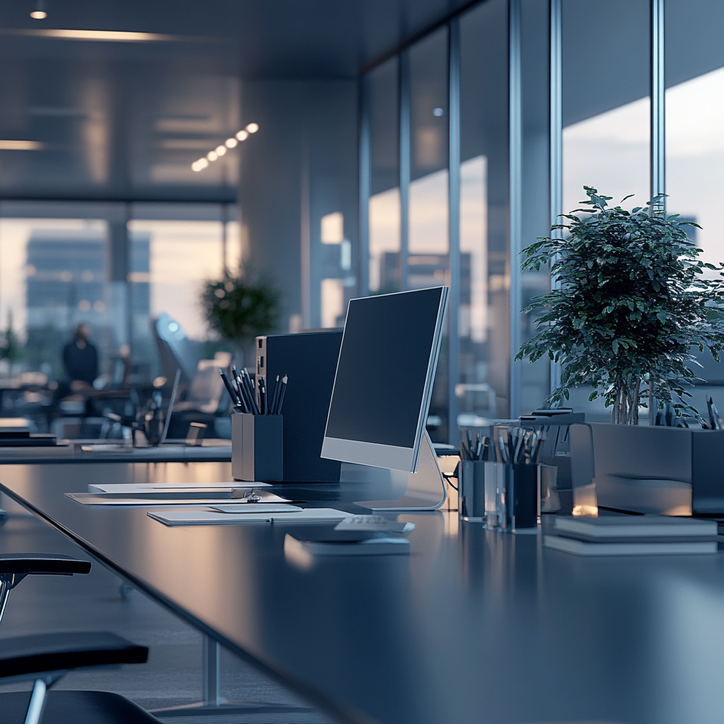 Futuristic office with RAG agents collaborating, embodying the theme "Empowering Tomorrow: How" in a tech-driven workspace.