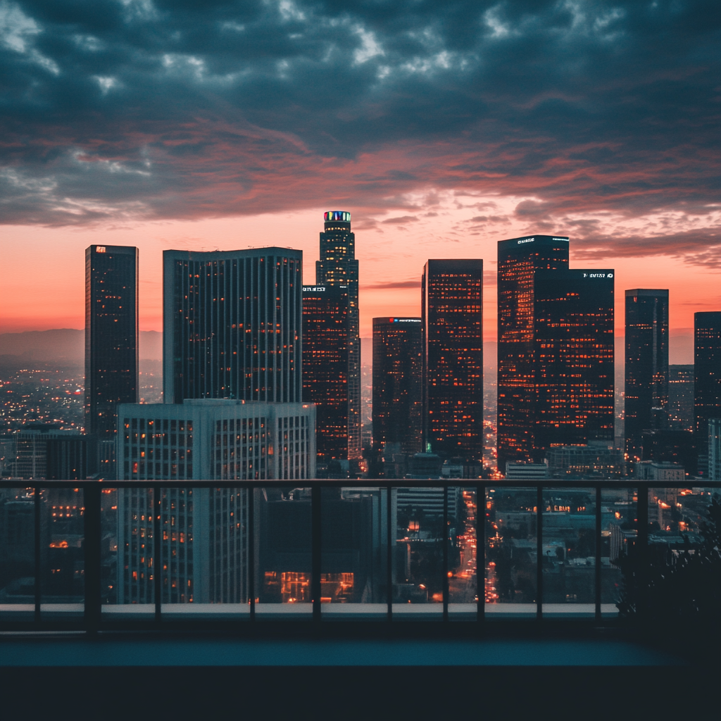 Los Angeles skyline featuring How Bee Techy's secure data center, highlighting advanced technology and urban landscape.