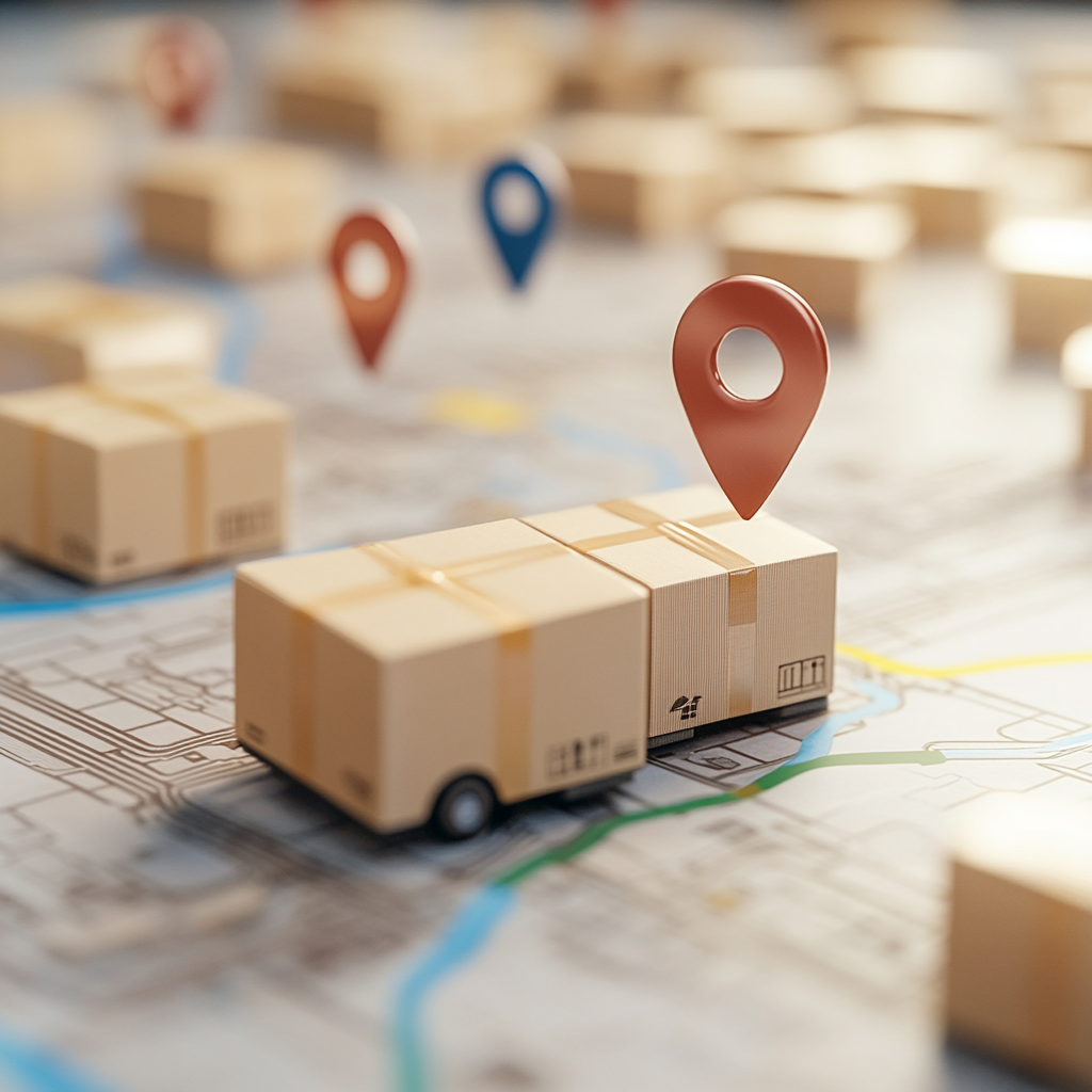 Navigating Global Markets: Map showing optimized retail store delivery routes via location tracking app.