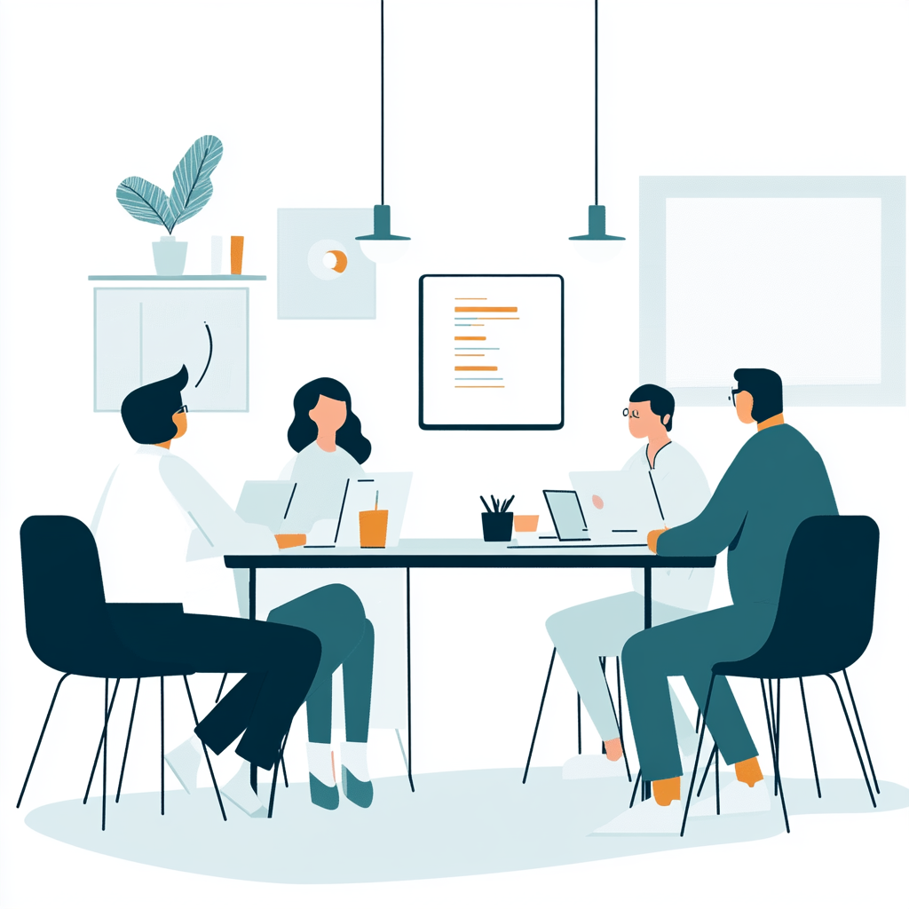 Business meeting discussing software development requirements, focusing on Tailored Softwa - Tailored Software Solutions: