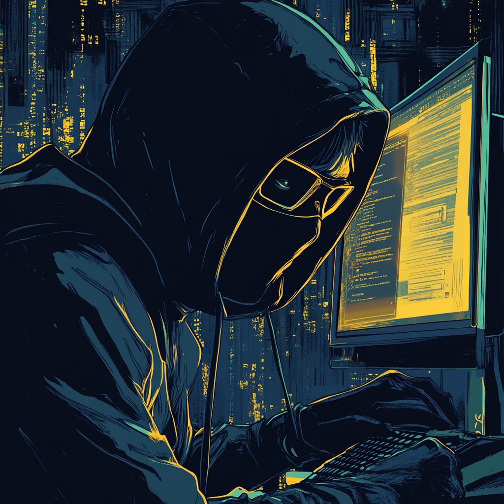 Hacker exploiting OneDrive vulnerabilities with How Bee Techy's techniques, showcasing cybersecurity threats.