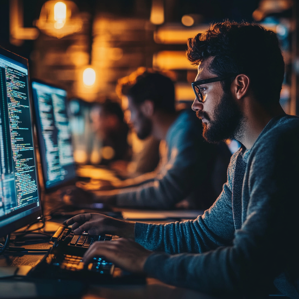 Developers collaborate on modernizing Node.js system to Eliminate Hidden Cybersecurity vulnerabilities efficiently.
