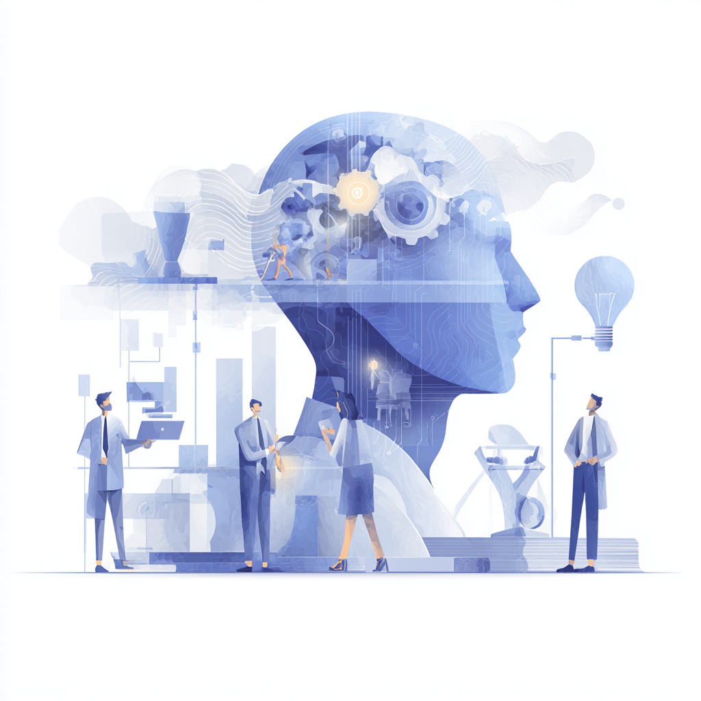 Empowering C-Level Leadership: AI and machine learning integration in business processes illustrated with executives and d...