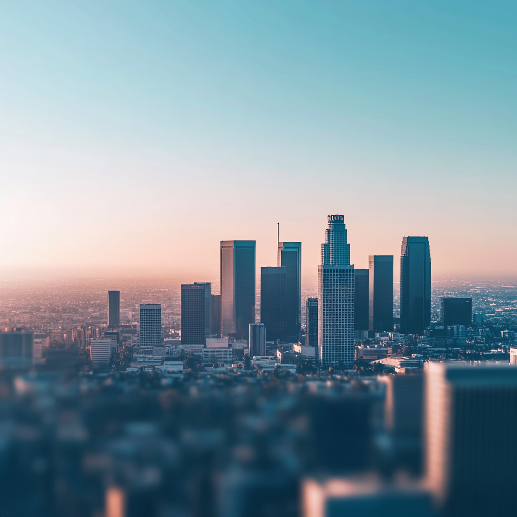 Los Angeles skyline highlighting tech companies dedicated to Ethical AI Innovations, showc - Ethical AI Innovations: